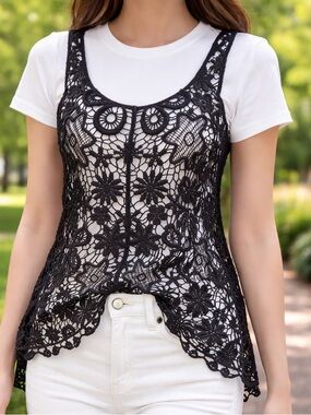 Black Crocheted Sleeveless Top